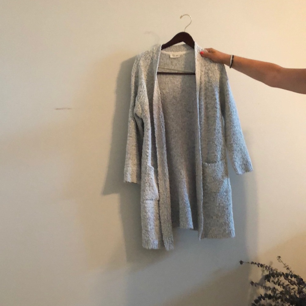 Grey and white fuzzy cardigan
